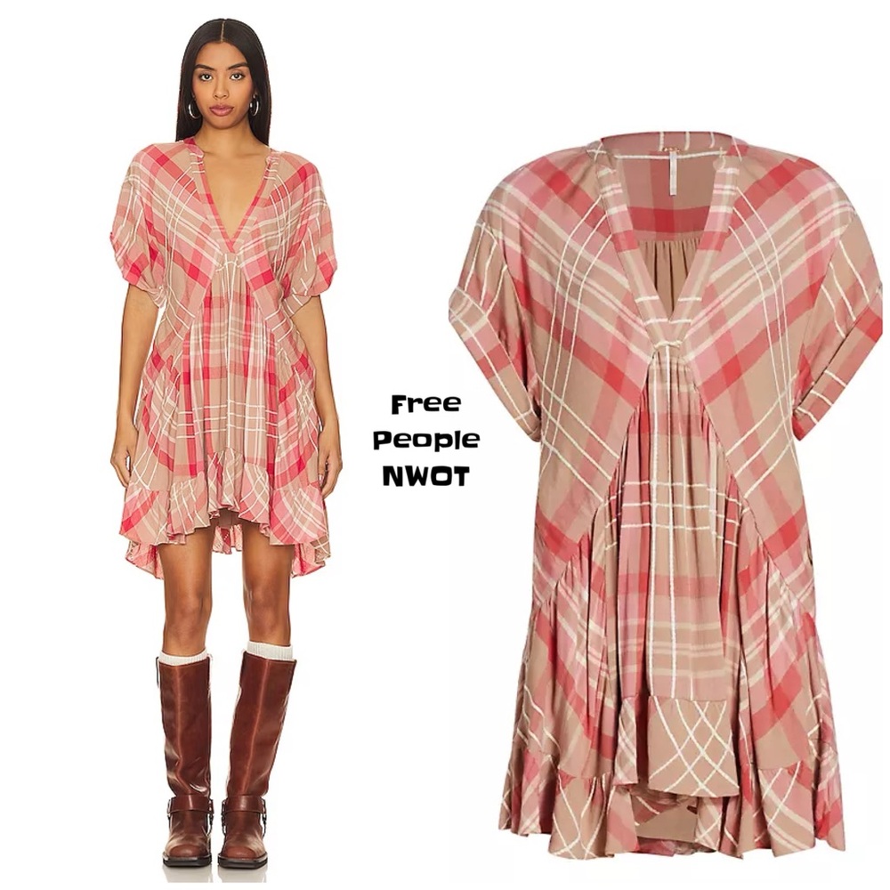 Free People Plaid Agnes MINI Dress with Pockets NWOT SZ S